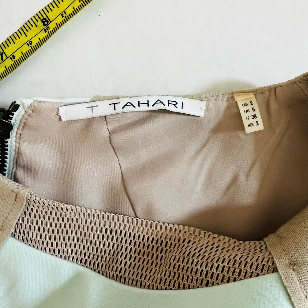 T Tahari Colorblock Sleeveless Sheath Dress Size 2 Ivory Tan - Picture 3 of 6